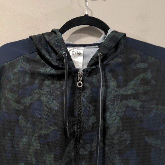 ZYIA Active Womens Evening Paradise Mesh Jacket Size XL Blue Green Full Zip Hood - Picture 2 of 12